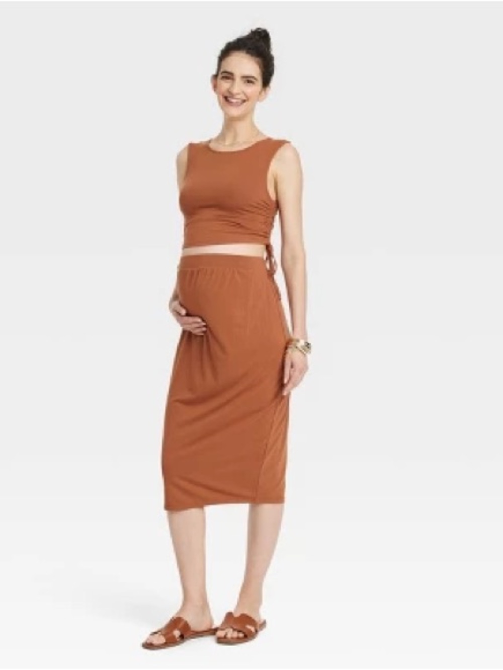 Isabel Maternity | Sleeveless Maternity Top & Skirt Set | Red Brown | EUC | S